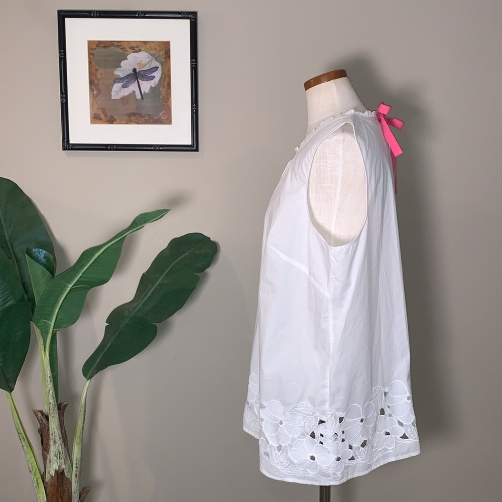 NWT Talbots Woman Sleeveless Blouse, White with Pink Tie Back Closure, Size 2X - Picture 4 of 16